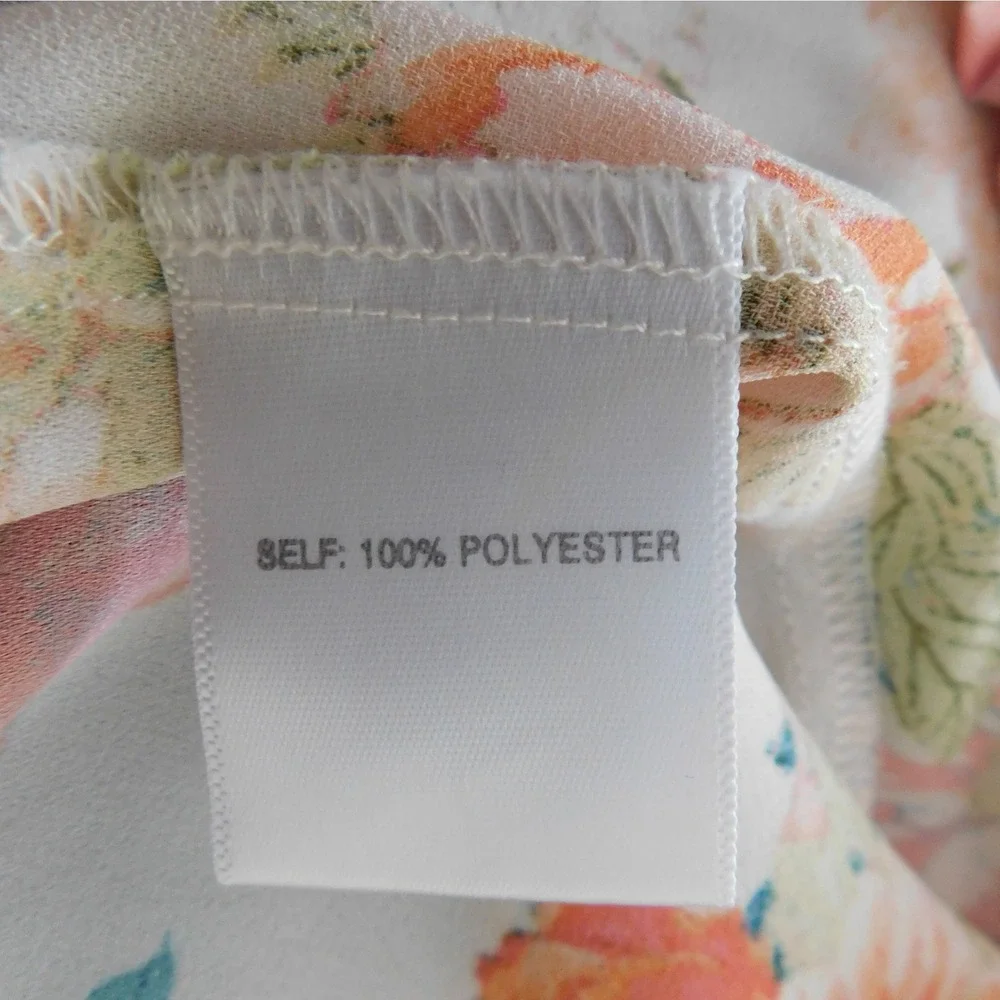 Rose + Olive Floral Smocked Blouse Cream Orange Pink Blue Long Sleeve Large - Picture 10 of 10